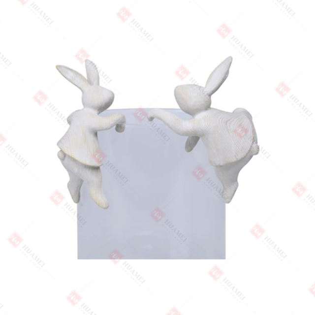 2 ASST , RESIN BUNNIES POT HANGER