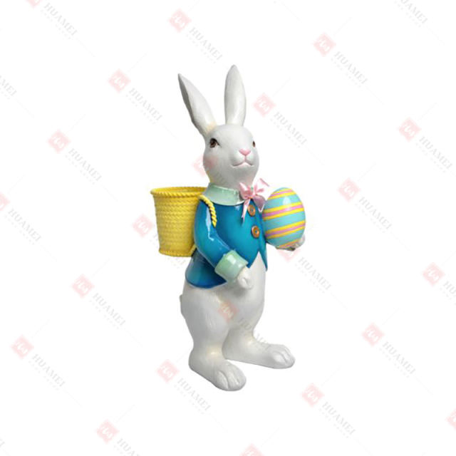 RESIN BUNNY BOY WITH A BASKET PLANTER