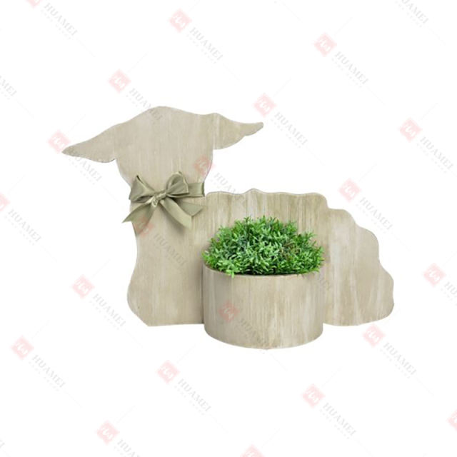 WOOD LAMB WITH 
PLANT HOLDER AND ARTIFICIAL FLOWER