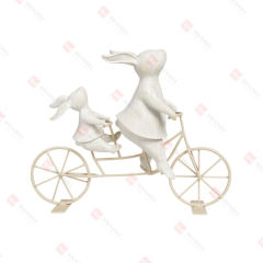 RESIN WOOD TURN RABBITS BIKING  TABLE DECO