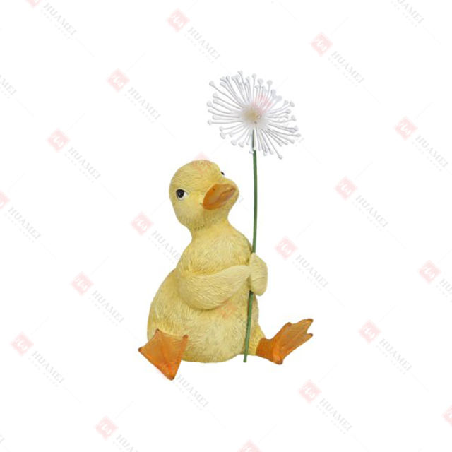 RESIN SITTING DUCKLING WITH DANDELION TABLE DECO