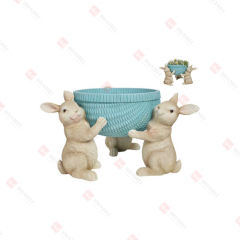RESIN CUTE BUNNIES CARRYING BASKET PLANTER