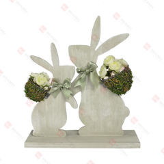 WOOD BUNNIES WITH  
WIRE PLANT HOLDER AND ARTIFICIAL FLOWER