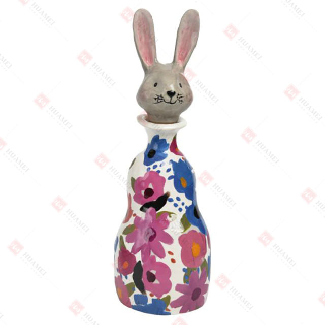 DOLOMITE BOTTLE VASE WITH BUNNY HEAD STOPPER & FLOWER DECAL