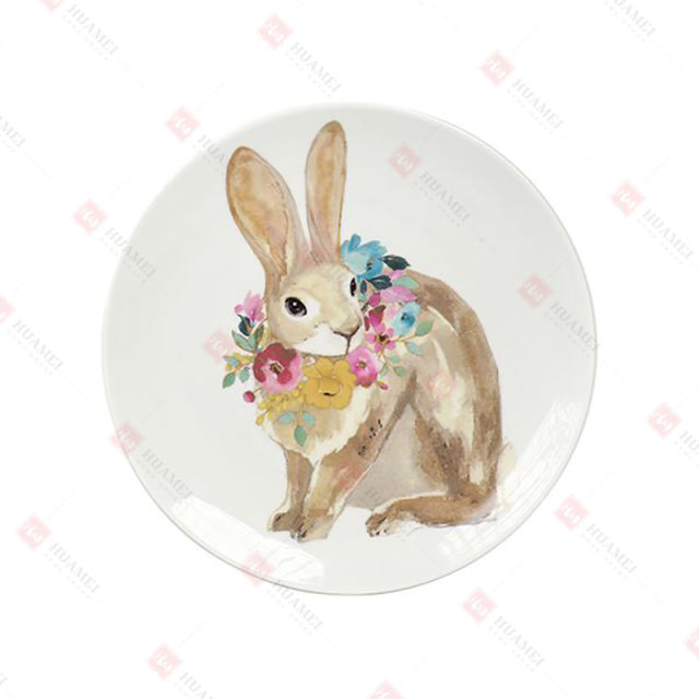 PORCELAIN PLATE WITH
WATERCOLOR RABBIT DECAL