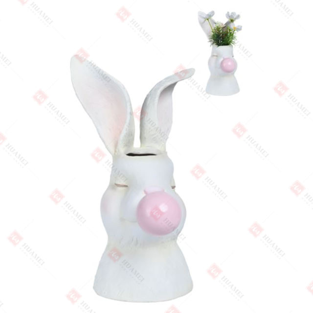 RESIN BUBBLE GUM BUNNY FLOWER VASE