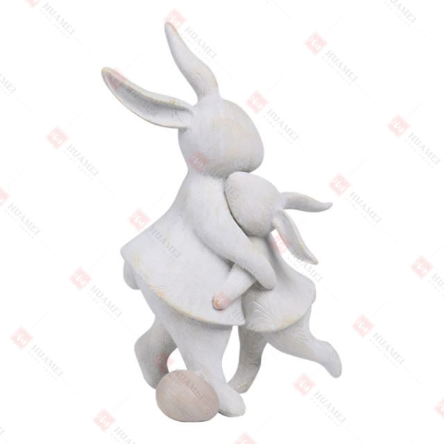 RESIN WOOD TURN HUGGING BUNNIES TABLE DECO