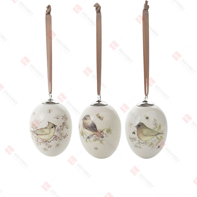 3 ASST, DOLOMITE EGG ORNAMENT WITH BIRD DECAL