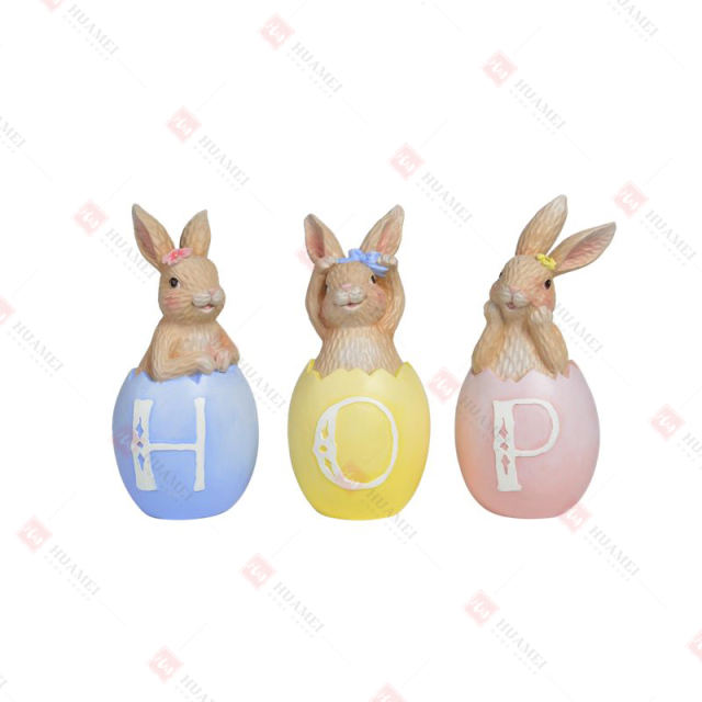SET/3 RESIN BUNNIES IN EGGS