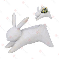 RESIN WOODEN-FINISH RABBIT FLOWER POT