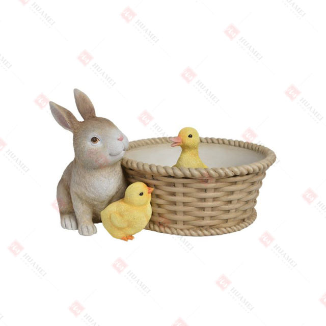 RESIN SPRING ANIMALS IN BASKET WITH ARTFICIAL FLOWER