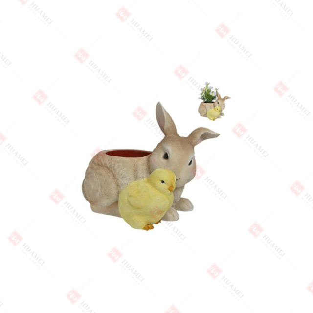 RESIN CUTE BUNNY PLANTER WITH LITTLE CHICK PLANTER