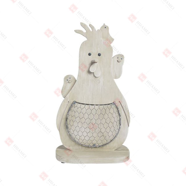WOOD HEN WITH 
WIRE PLANT HOLDER