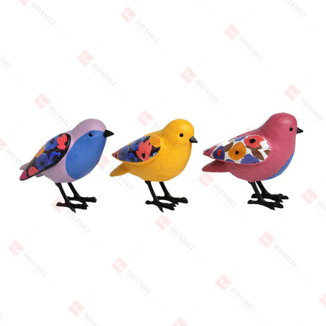 3 ASST, RESIN BIRDS WITH DECAL WINGS ON METAL FEET
