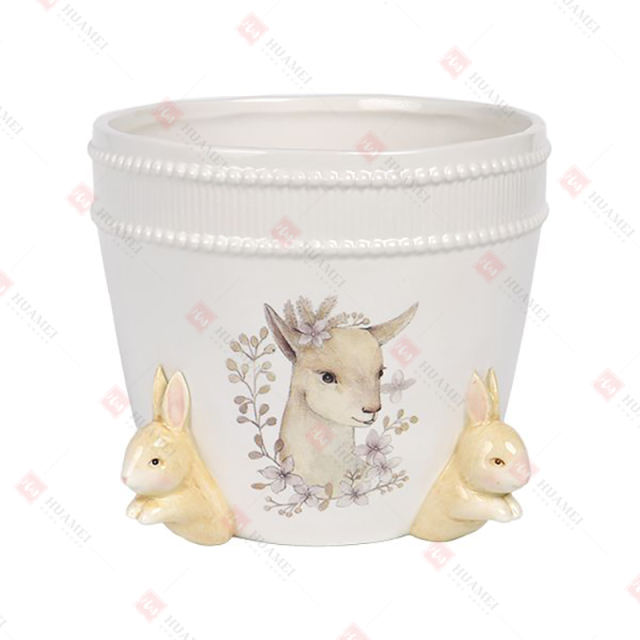 DOLOMITE BUNNY PLANTER W/ GOAT DECAL