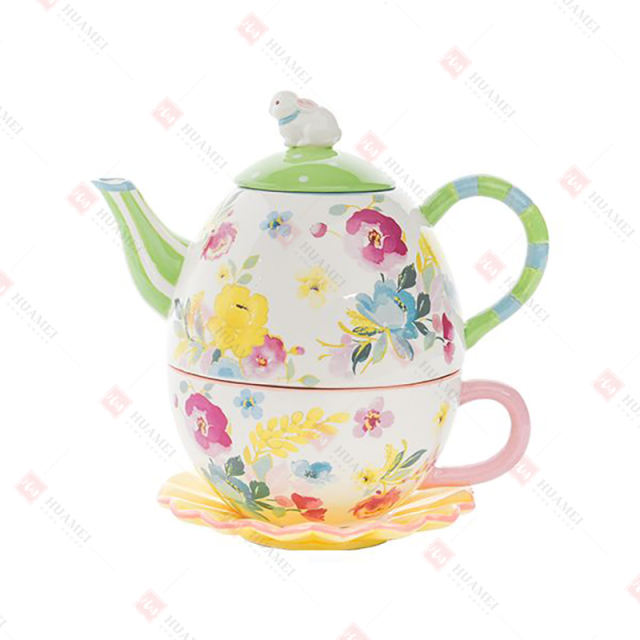 SET/3 DOLOMITE FLORAL TEA CUP WITH PLATE