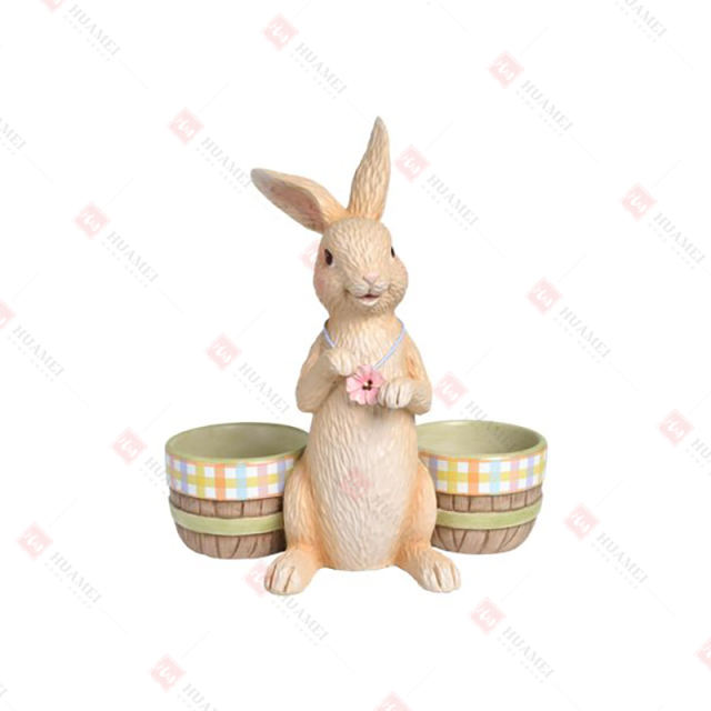 RESIN BUNNY W/ 2 BASKETS PLANTER