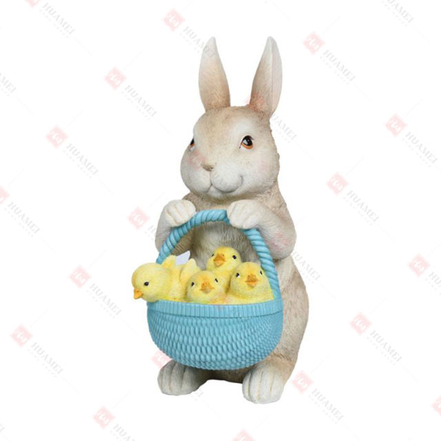 RESIN BUNNY WITH BASKET OF CHICKS TABLE DECO