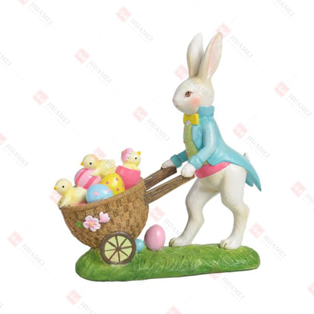 RESIN BUNNY WITH 
CART OF CHICKS & EGGS