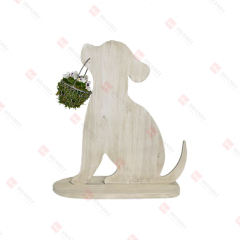 WOOD DOG HOLDING
WIRE BASKET AND ARTIFICIAL FLOWER
