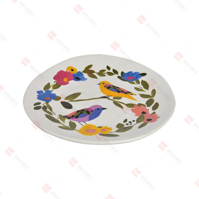 DOLOMITE IRREGULAR ROUND TRAY 
WITH BIRD DECAL