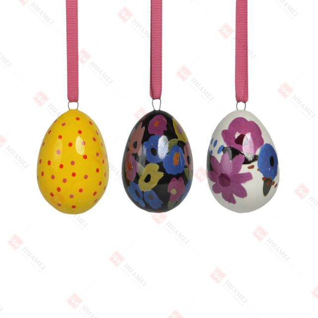 3 ASST, DOLOMITE EGG ORNAMENTS WITH FLOWERS & DOTS DECAL