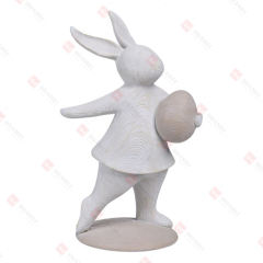 RESIN WOOD TURN BUNNY HOLDING EGG TABLE DECO