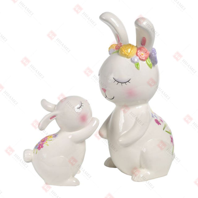 SET/2 DOLOMITE BUNNY MUM 
HUGGING BABY  TABLE DECO