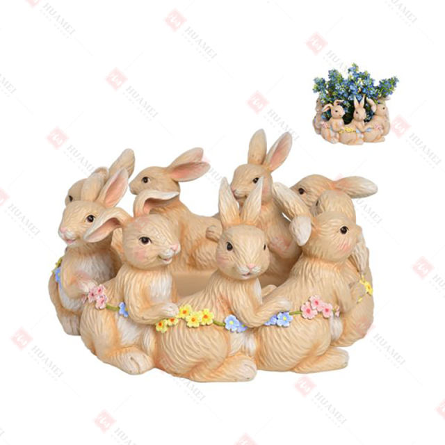 RESIN BUNNIES CIRCLE PLANTER