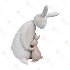 RESIN WOODEN-FINISH MOTHER & CHILD RABBIT TABLE DECO