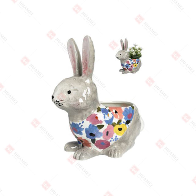 DOLOMITE SITTING BUNNY PLANTER W/ DECAL SHIRT