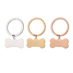 Stainless Steel Bone Dog Tag Keychain DIY Lettering Pet Tag Blank Glossy Dog Key Ring Buckle