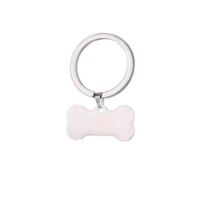 Stainless Steel Bone Dog Tag Keychain DIY Lettering Pet Tag Blank Glossy Dog Key Ring Buckle