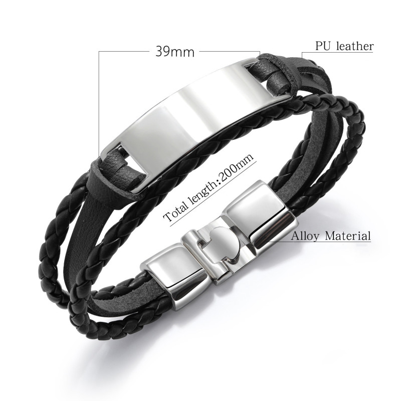 Engraving Customized Leather Multi layer Braided Bracelet Cuff Bracelet Name ID Text Symbol Men Women