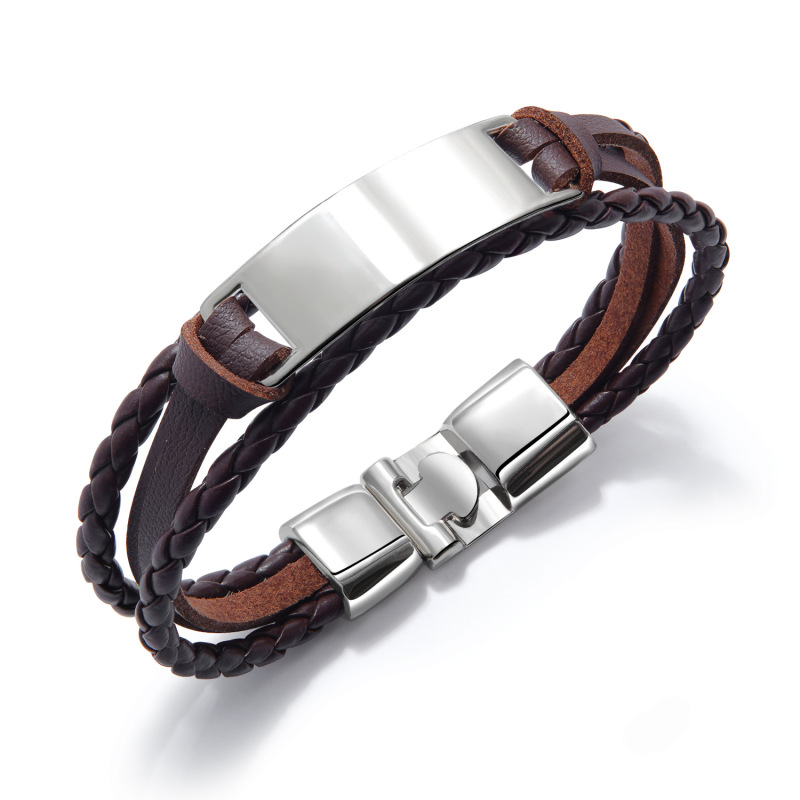 Engraving Customized Leather Multi layer Braided Bracelet Cuff Bracelet Name ID Text Symbol Men Women