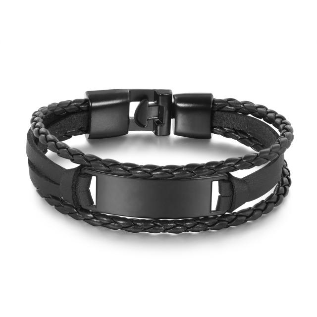 Engraving Customized Leather Multi layer Braided Bracelet Cuff Bracelet Name ID Text Symbol Men Women
