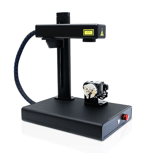 EM-Smart Basic 1R - 20W Fiber Laser Marking Machine with Rotary Attachment for Metal, Sliver, Gold, Plastic, Leather, Slate, Coated Wood, with Laser Safety Glasses