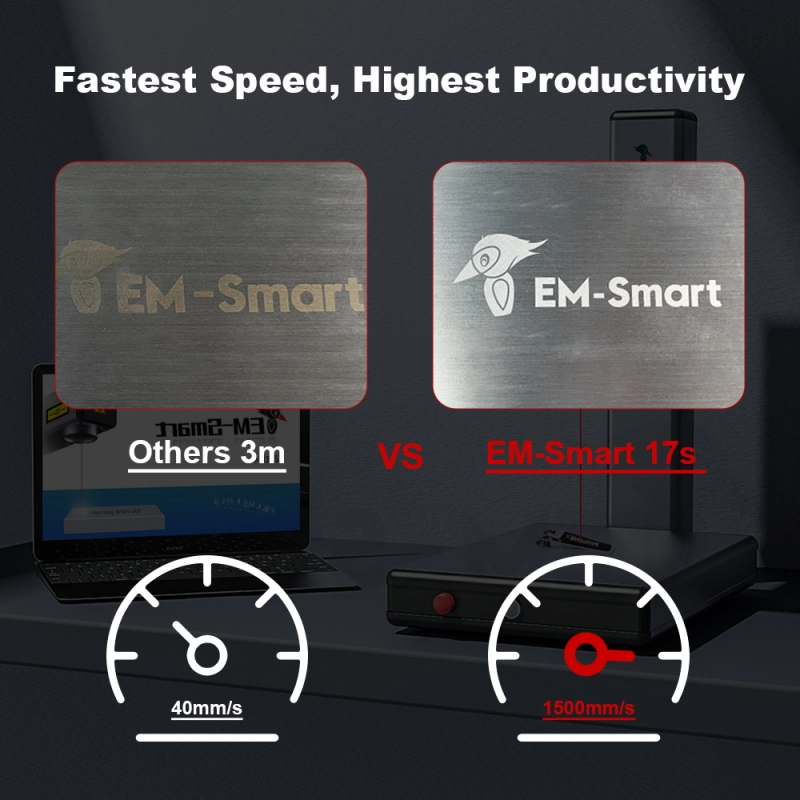 EM-Smart Basic 1R - 20W Fiber Laser Marking Machine with Rotary Attachment for Metal, Sliver, Gold, Plastic, Leather, Slate, Coated Wood, with Laser Safety Glasses