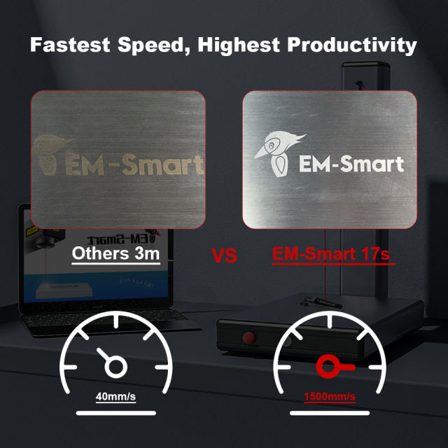 EM-Smart Basic 1R - 18W Fiber Laser Marking Machine with Rotary Attachment for Metal, Sliver, Gold, Plastic, Leather, Slate, Coated Wood, with Laser Safety Glasses