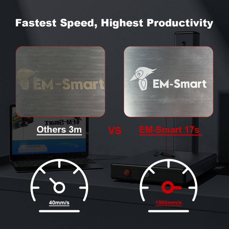 EM-Smart Basic 2R - 25W Fiber Laser Marking Machine with Rotary Function for Metal, Sliver, Gold, Plastic, Leather, Coated Wood, Slate etc, with Laser Safety Glasses