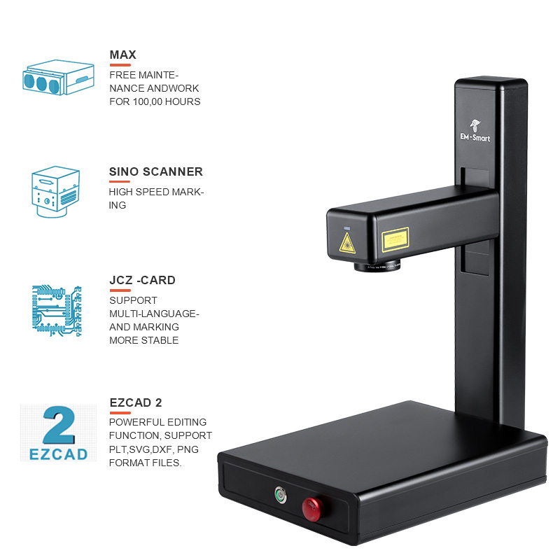 US Warehouse Stock - EM-Smart Nova - 25W Fiber Laser Marking Machine for Metal, Plastic, Sliver, Gold, Leather, Slate, Coated Wood etc