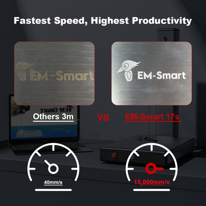 EM-Smart Super 30 - 30W Fiber Laser Marking Machine for Metal, Sliver, Gold, Plastic, Leather, Slate, Rubber Coated Wood etc, with Laser Safety Glasses