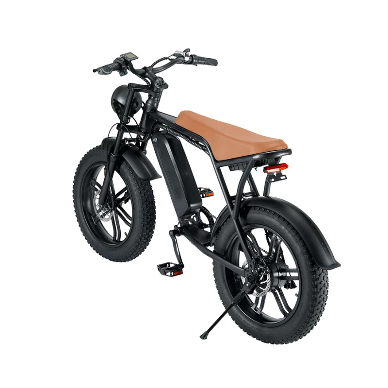 Saibaike V8 Fat 20 inch Tires Electric Bike 48V 750W 1000W Dual Front Hydraulic Suspension Commuter E-bike Brown Saddle