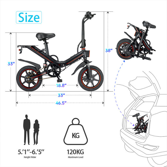 Saibaike V5 e-Bike 14" Folding Electric Bike 48V 400W Motor Max Speed 30km/h Mini Bicycle for Adults and Teenagers