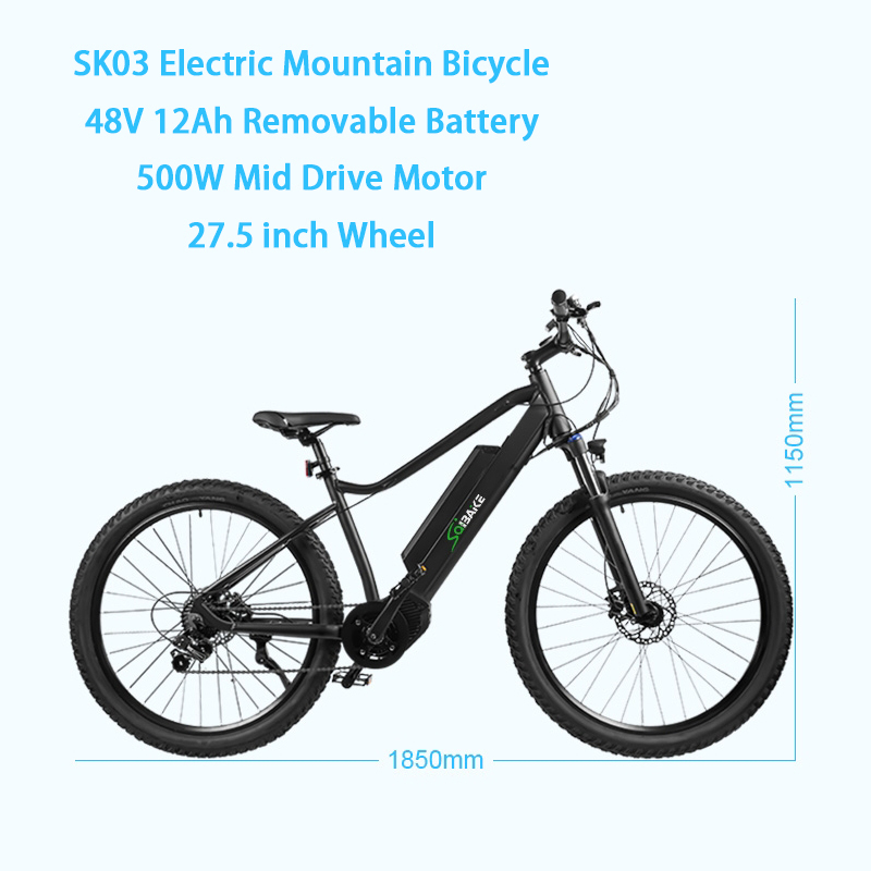 Saibaike SK03 Electric Off-road Mountain Bicycle 27.5 Inch 500W Mid Drive Motor 48V 12AH Lithium-Ion Battery Bikes