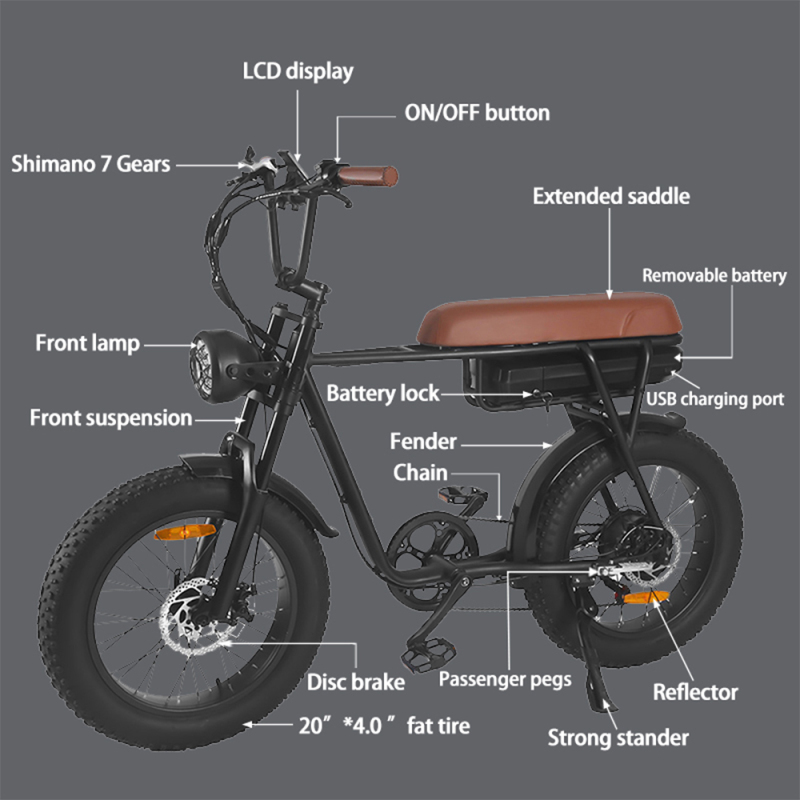 FXH-006 Electric Fat Wheel Bikes 20inch Tire Mountain Bicycle Off-road E-bike 48V 500W 750W 1000W Super Power EMTB