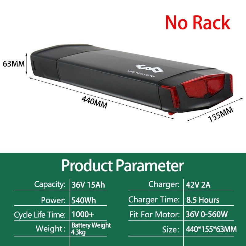 R006 Rear Rack eBike Battery 36V 10Ah 15Ah 17.5Ah 48V 12.5Ah Battery Pack With Double Luggage Carrier for 750W 500W 350W 250W Motor