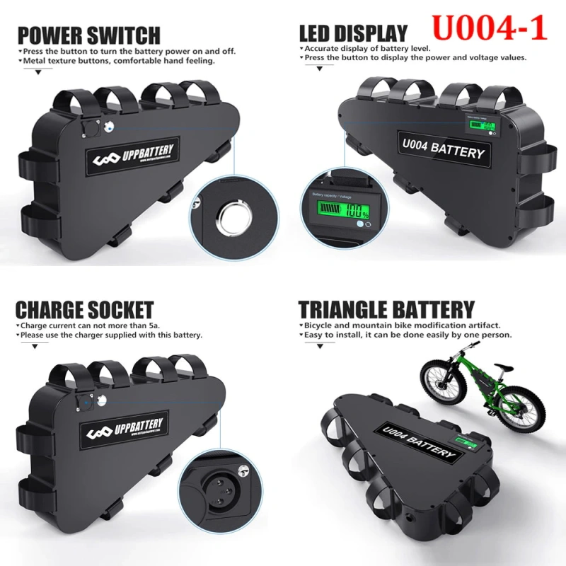 U004 Triangle Ebike Battery 36v 48v 52v 60v 72V 28.8Ah 24Ah 20Ah Customized Li-ion Battery for Electric Bicycle