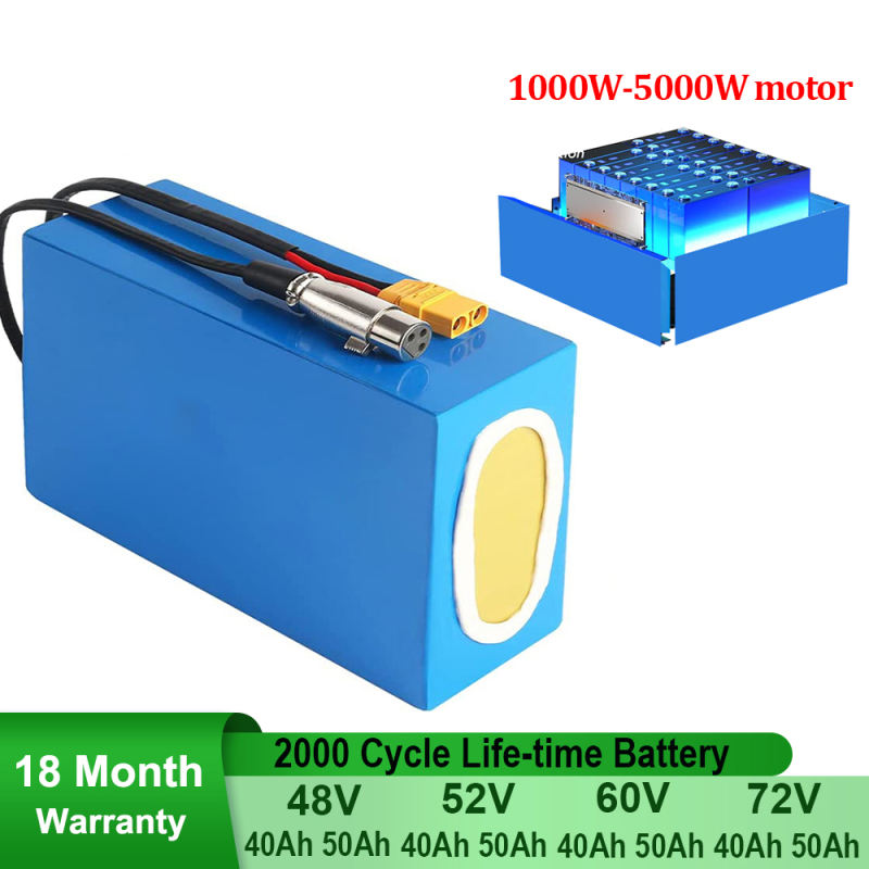 Ebike Battery Pack 36V 48V 52V 60V 72V 40Ah 25Ah 20Ah for 250W-3000W Motorcycle Trikes Bicycle Waterproof Lithium Battery