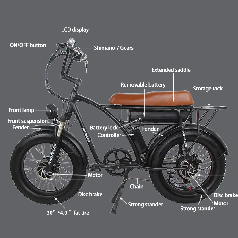 Dual Motoer eBike with Rear Rack Basket Electric Bikes Bicycle for Pizza Delivery